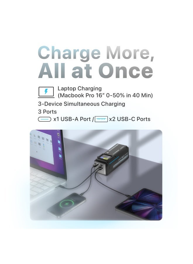 باورولوجي بنك طاقة ذكي بشاشة عرض 27000 مللي أمبير/ساعة / شحن الكمبيوتر المحمول / شحن متزامن / PD 140 واط / صغير الحجم وقابل للحمل / PPBCHA83 - أسود - Image 4